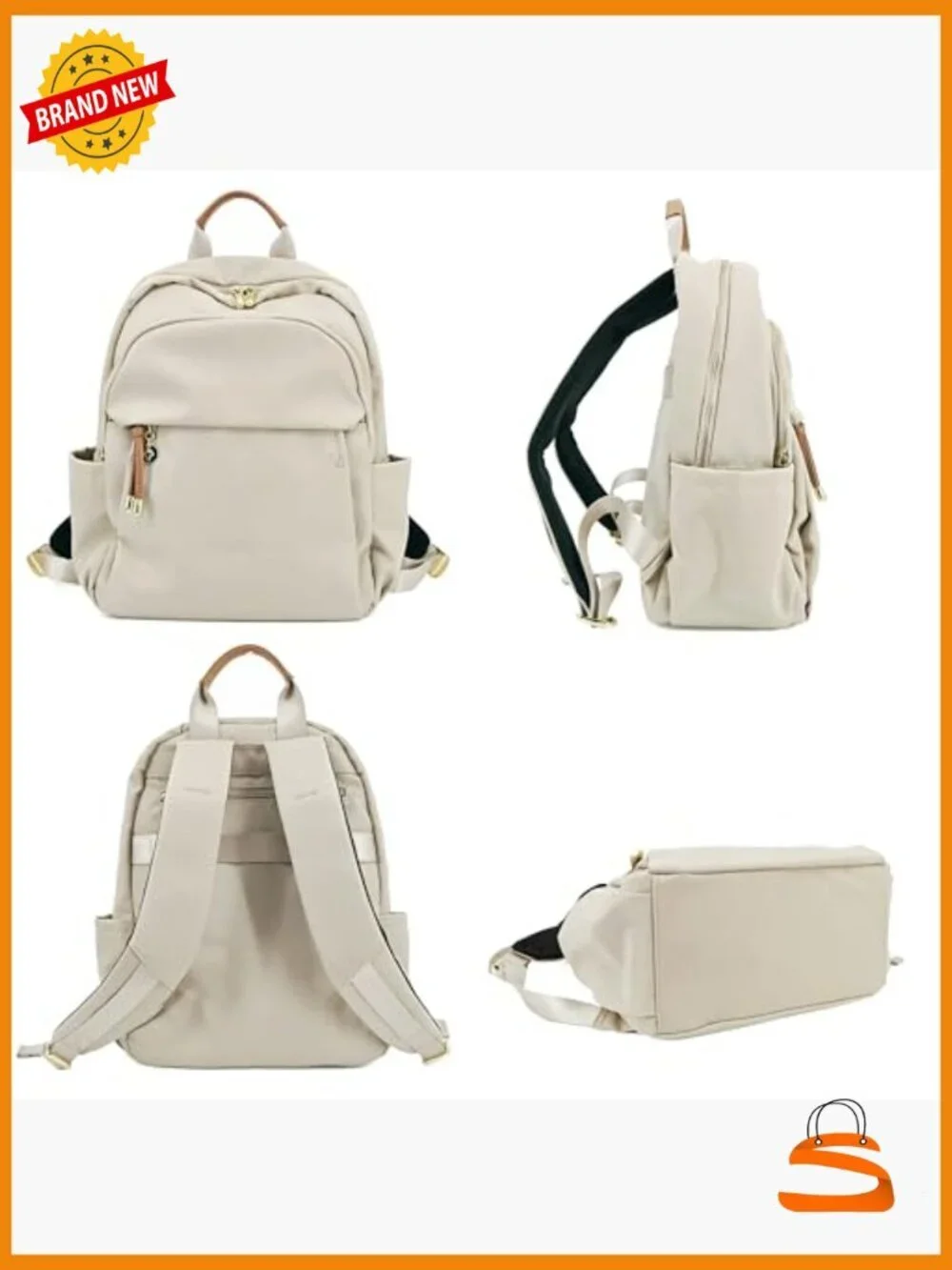 Backpack Purse for Women, Nylon Daypack with Gold Hardware, Lightweight